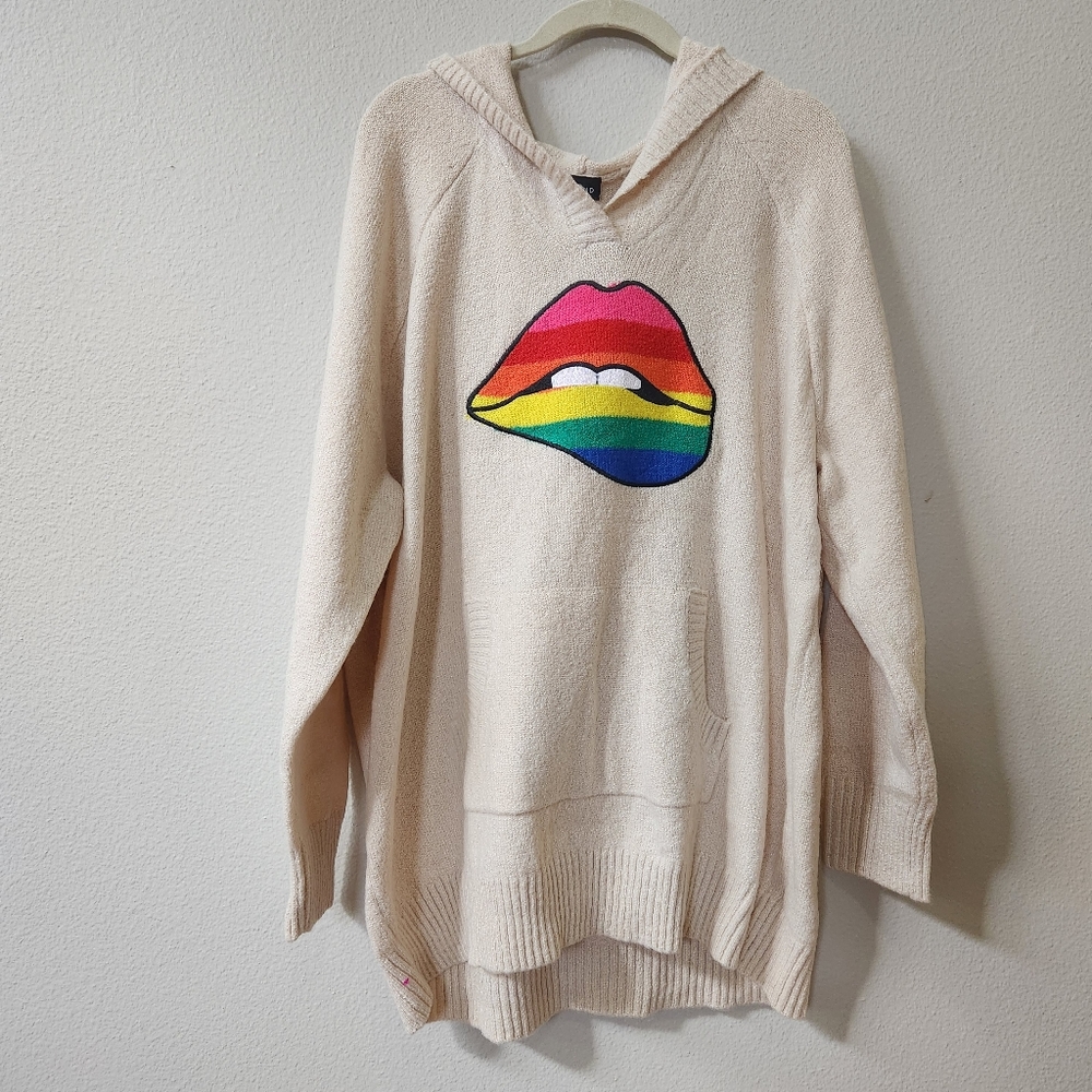 NWT Torrid Hooded Sweater Rainbow Lip Embroidery 🌈
